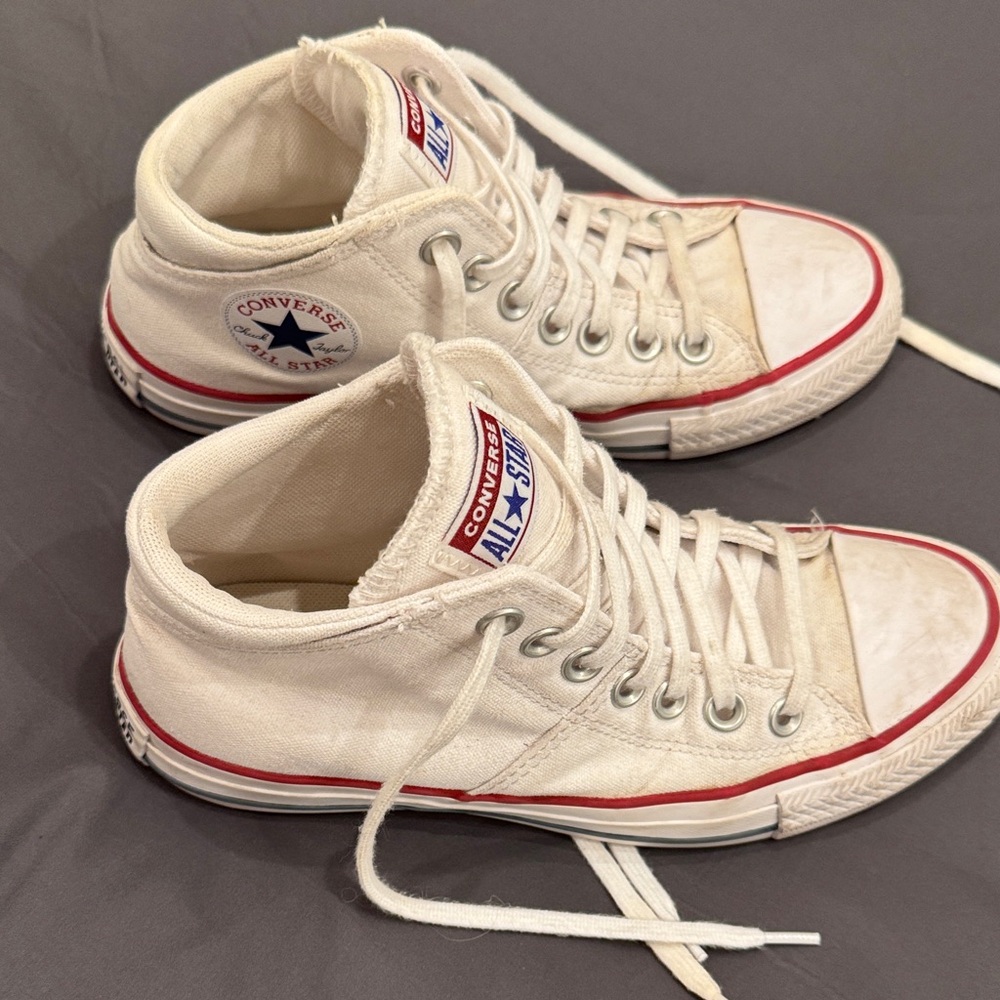 Converse White Canvas High Top Sneakers with Red Trim